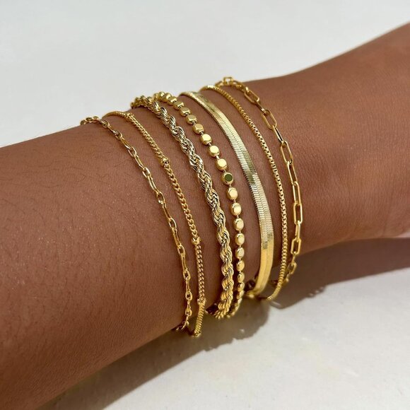 Gold Bracelets for Women,Dainty 14K Gold Plated Stack Set Trendy Stackable non t - Picture 4 of 8